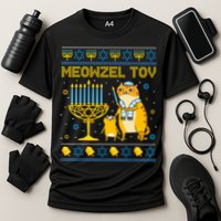 Meowzel Tov Ugly Hanukkah Sweater Cat Chanukah Jew Menorah Cooling Performance Crew T-Shirt