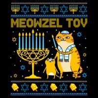 Meowzel Tov Ugly Hanukkah Sweater Cat Chanukah Jew Menorah Cooling Performance Crew T-Shirt