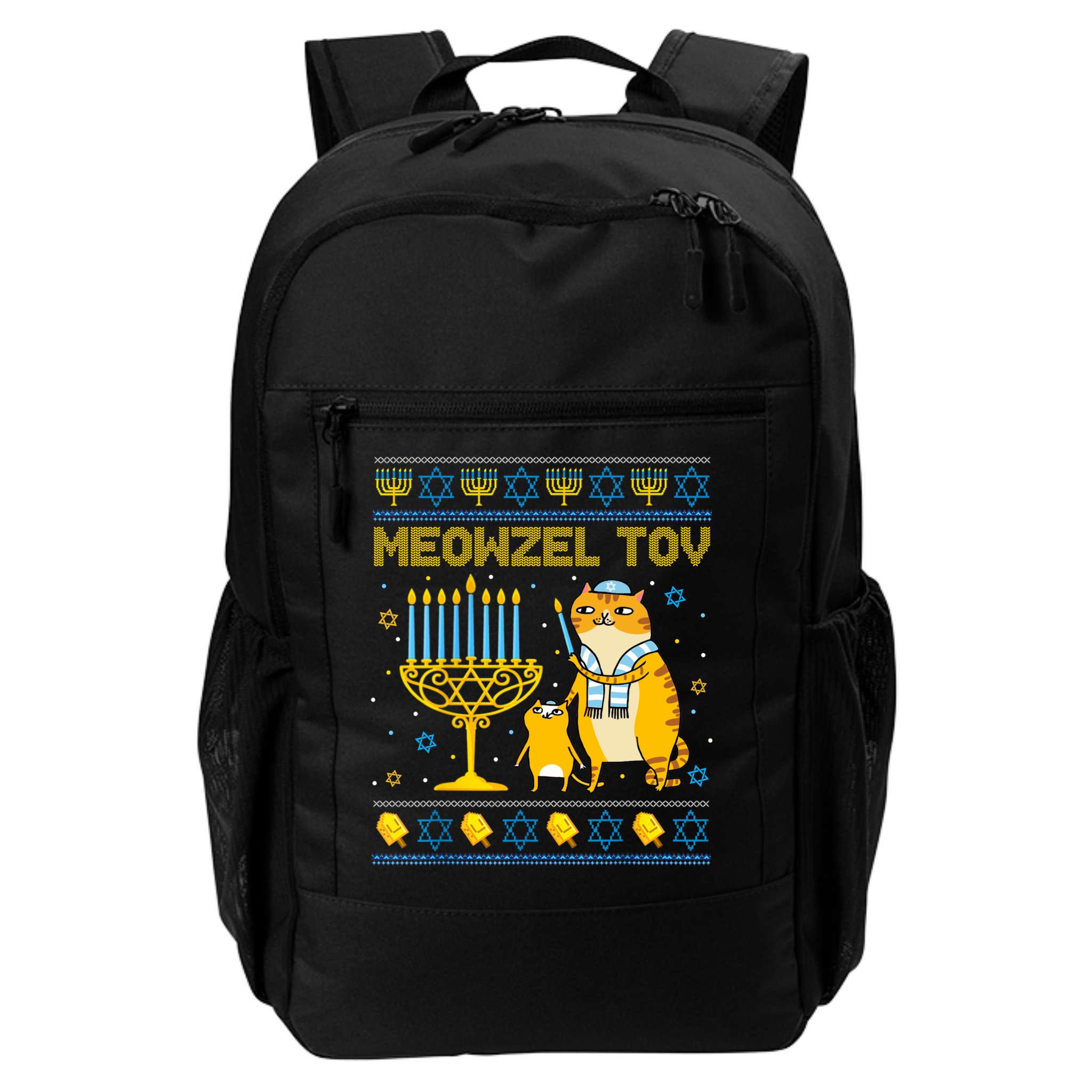 Meowzel Tov Ugly Hanukkah Sweater Cat Chanukah Jew Menorah Backpack