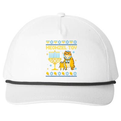 Meowzel Tov Ugly Hanukkah Sweater Cat Chanukah Jew Menorah Snapback Five-Panel Rope Hat