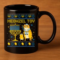 Meowzel Tov Ugly Hanukkah Sweater Cat Chanukah Jew Menorah 11oz C Handle Ceramic Mug