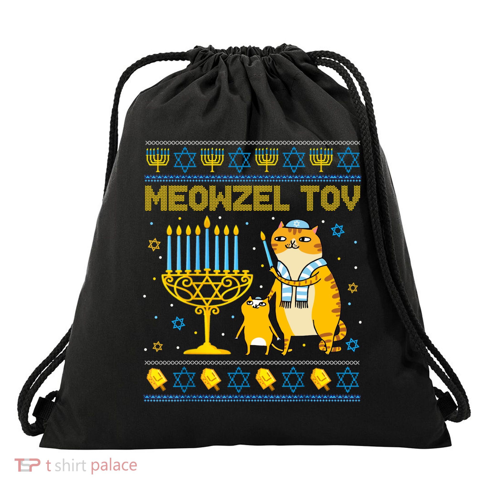 Meowzel Tov Ugly Hanukkah Sweater Cat Chanukah Jew Menorah Drawstring Bag