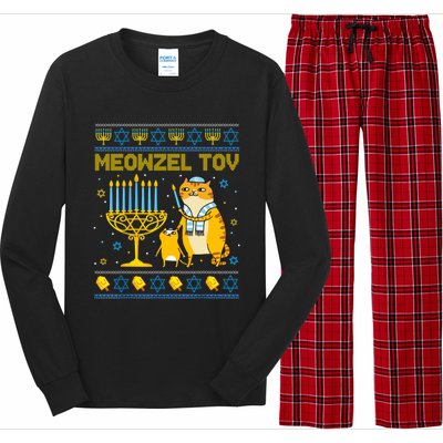 Meowzel Tov Ugly Hanukkah Sweater Cat Chanukah Jew Menorah Long Sleeve Pajama Set