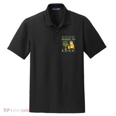 Meowzel Tov Ugly Hanukkah Sweater Cat Chanukah Jew Menorah Dry Zone Grid Polo