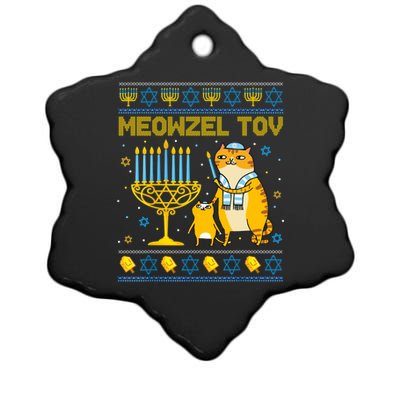 Meowzel Tov Ugly Hanukkah Sweater Cat Chanukah Jew Menorah Ceramic Star Ornament