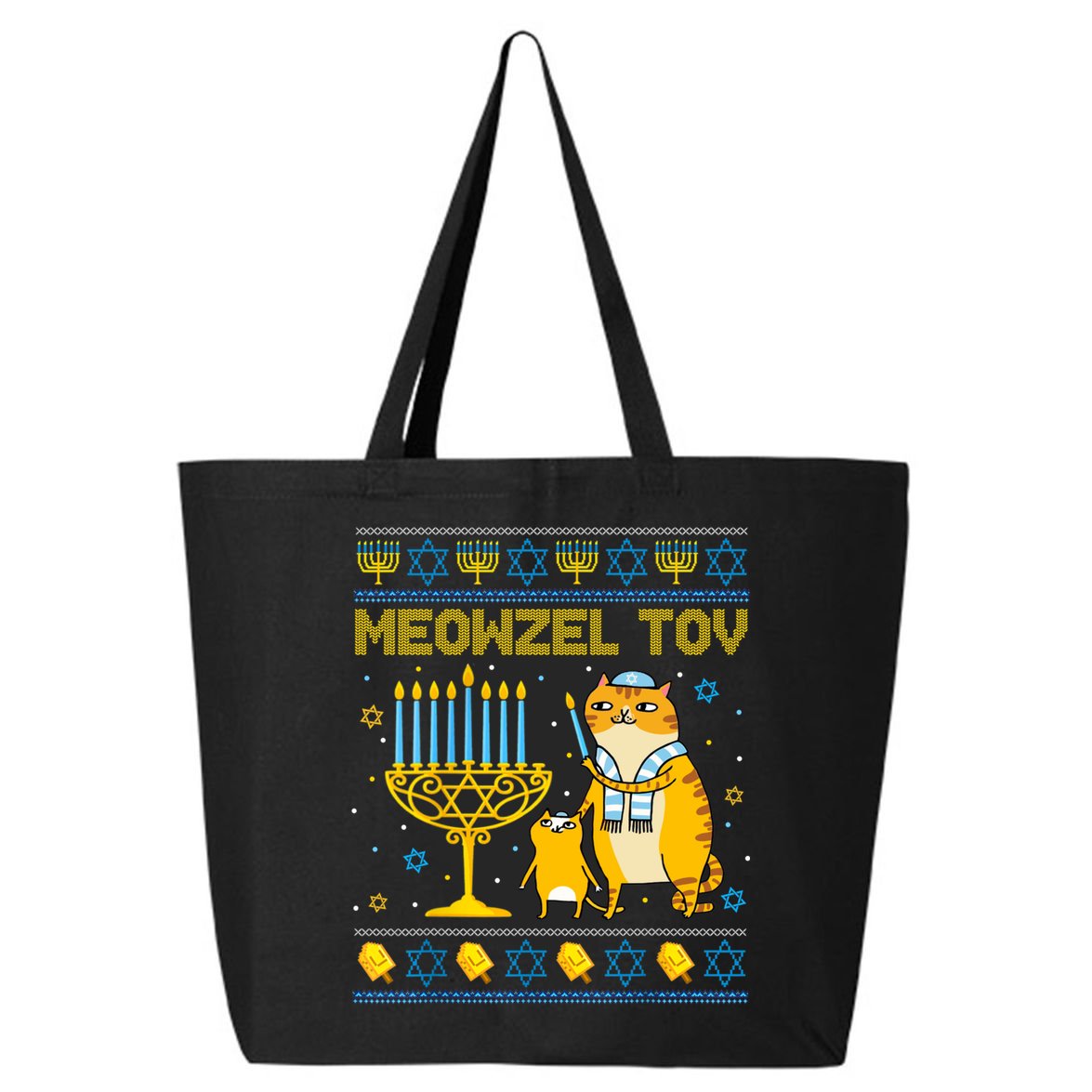 Meowzel Tov Ugly Hanukkah Sweater Cat Chanukah Jew Menorah 25L Jumbo Tote