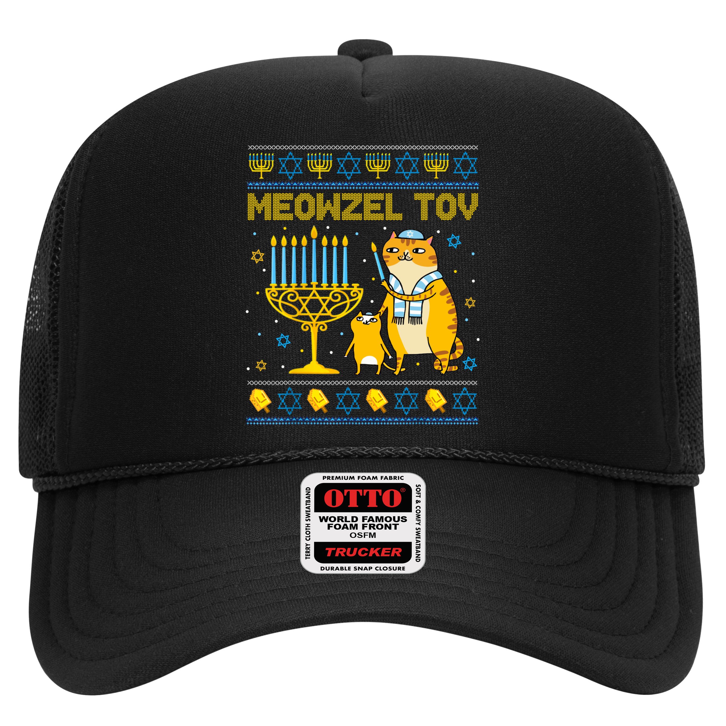 Meowzel Tov Ugly Hanukkah Sweater Cat Chanukah Jew Menorah Hat