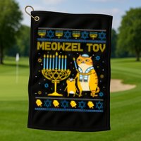 Meowzel Tov Ugly Hanukkah Sweater Cat Chanukah Jew Menorah Golf Towel