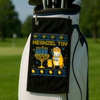 Meowzel Tov Ugly Hanukkah Sweater Cat Chanukah Jew Menorah Golf Towel