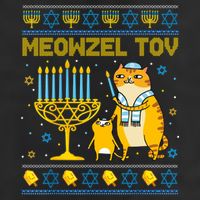 Meowzel Tov Ugly Hanukkah Sweater Cat Chanukah Jew Menorah Golf Towel