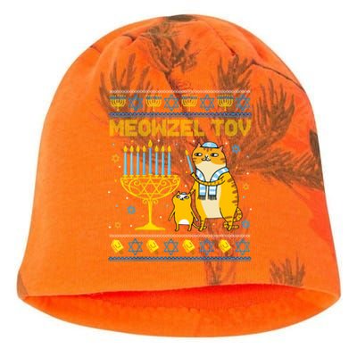 Meowzel Tov Ugly Hanukkah Sweater Cat Chanukah Jew Menorah Kati - Camo Knit Beanie