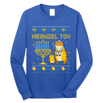 Meowzel Tov Ugly Hanukkah Sweater Cat Chanukah Jew Menorah Long Sleeve Shirt