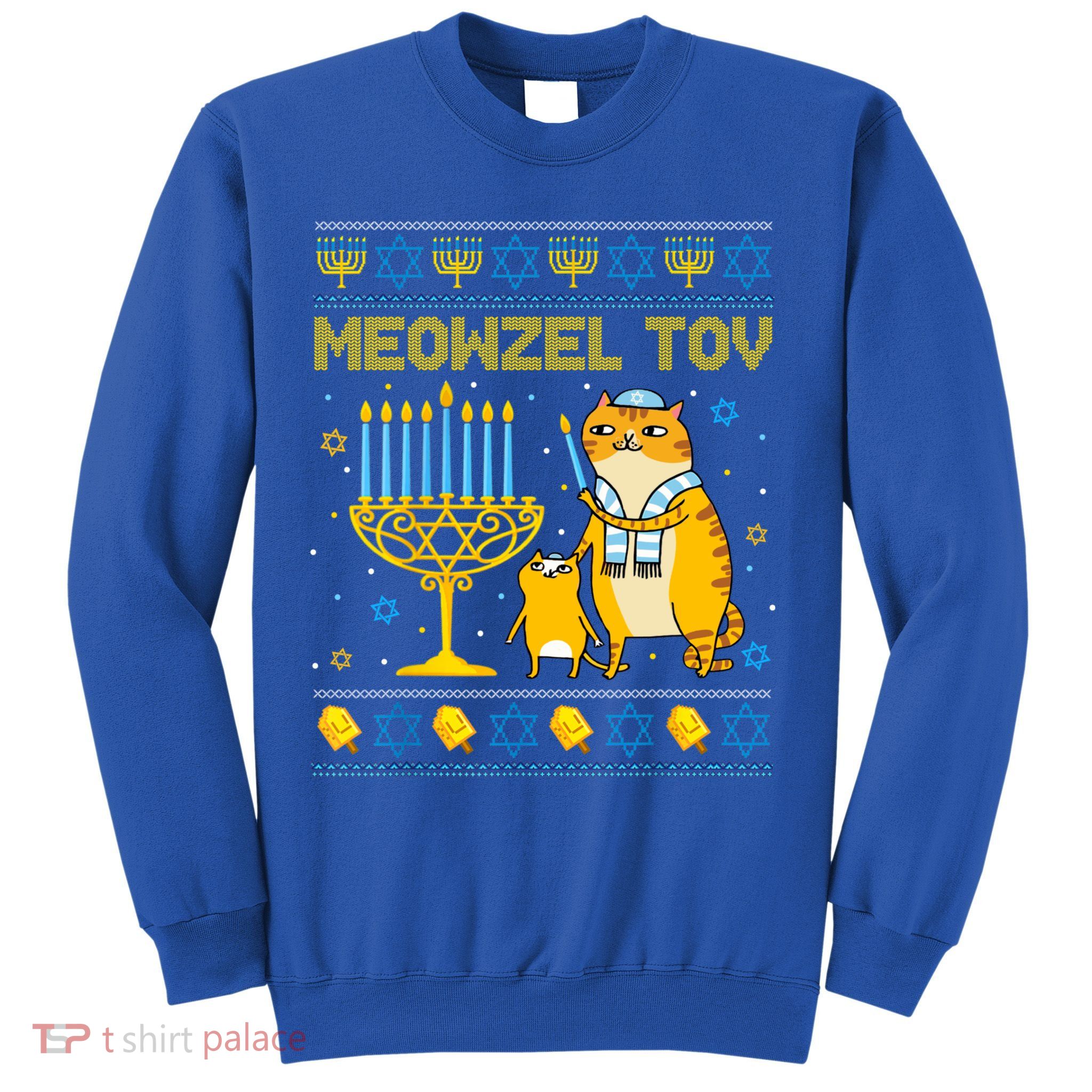 Meowzel Tov Ugly Hanukkah Sweater Cat Chanukah Jew Menorah Sweatshirt