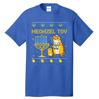 Meowzel Tov Ugly Hanukkah Sweater Cat Chanukah Jew Menorah Tall T-Shirt