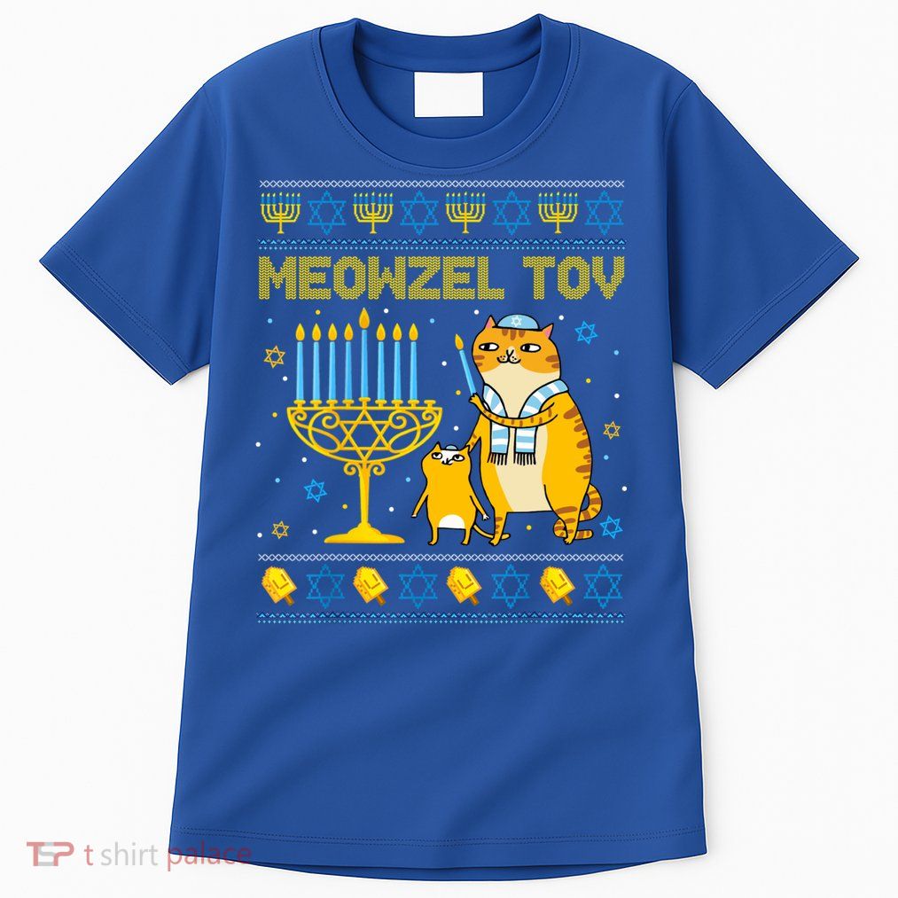 Meowzel Tov Ugly Hanukkah Sweater Cat Chanukah Jew Menorah Tall T-Shirt