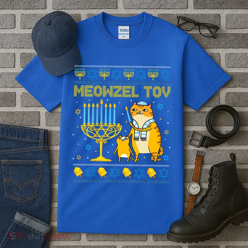 Meowzel Tov Ugly Hanukkah Sweater Cat Chanukah Jew Menorah Tall T-Shirt