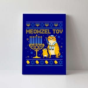 Meowzel Tov Ugly Hanukkah Sweater Cat Chanukah Jew Menorah Canvas