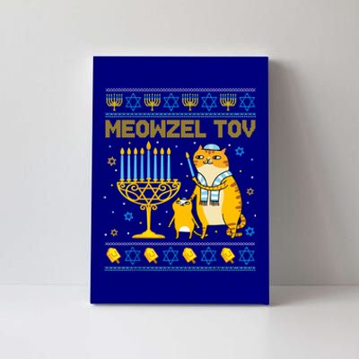 Meowzel Tov Ugly Hanukkah Sweater Cat Chanukah Jew Menorah Canvas