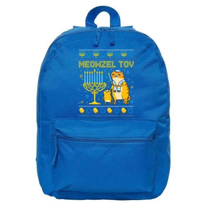 Meowzel Tov Ugly Hanukkah Sweater Cat Chanukah Jew Menorah 16 in Basic Backpack
