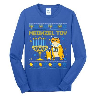 Meowzel Tov Ugly Hanukkah Sweater Cat Chanukah Jew Menorah Tall Long Sleeve T-Shirt