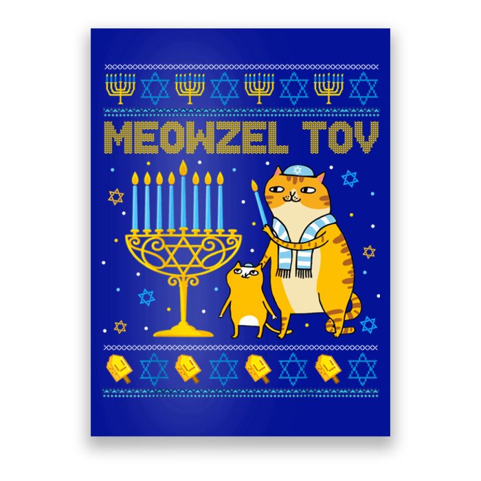 Meowzel Tov Ugly Hanukkah Sweater Cat Chanukah Jew Menorah Poster