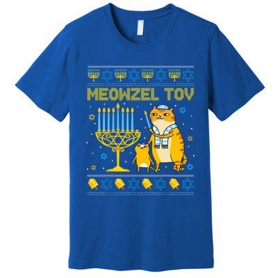 Meowzel Tov Ugly Hanukkah Sweater Cat Chanukah Jew Menorah Premium T-Shirt