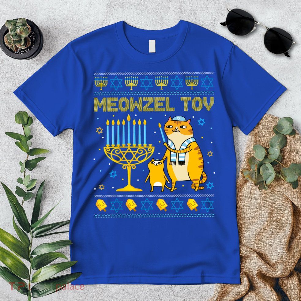 Meowzel Tov Ugly Hanukkah Sweater Cat Chanukah Jew Menorah Premium T-Shirt