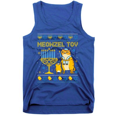 Meowzel Tov Ugly Hanukkah Sweater Cat Chanukah Jew Menorah Tank Top