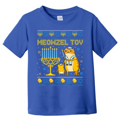 Meowzel Tov Ugly Hanukkah Sweater Cat Chanukah Jew Menorah Toddler T-Shirt