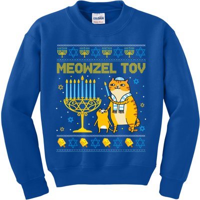Meowzel Tov Ugly Hanukkah Sweater Cat Chanukah Jew Menorah Kids Sweatshirt