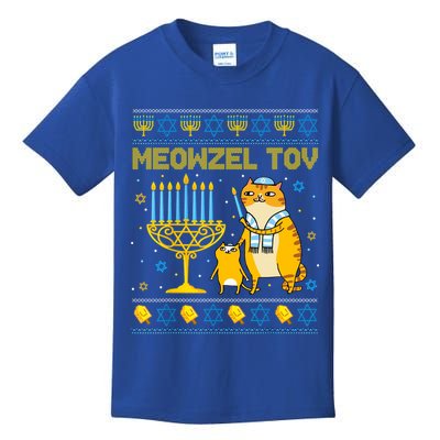 Meowzel Tov Ugly Hanukkah Sweater Cat Chanukah Jew Menorah Kids T-Shirt