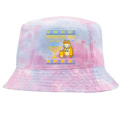 Meowzel Tov Ugly Hanukkah Sweater Cat Chanukah Jew Menorah Tie-Dyed Bucket Hat