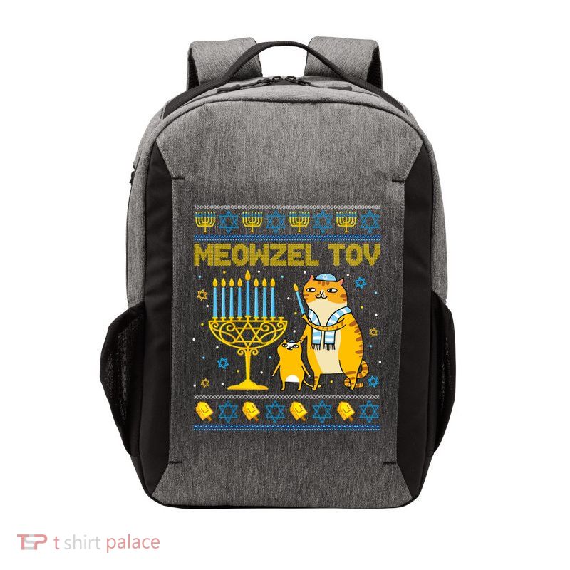 Meowzel Tov Ugly Hanukkah Sweater Cat Chanukah Jew Menorah Vector Backpack