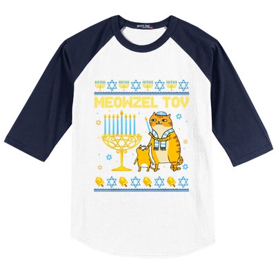 Meowzel Tov Ugly Hanukkah Sweater Cat Chanukah Jew Menorah Baseball Sleeve Shirt