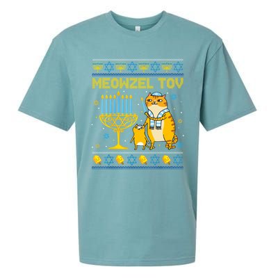 Meowzel Tov Ugly Hanukkah Sweater Cat Chanukah Jew Menorah Sueded Cloud Jersey T-Shirt