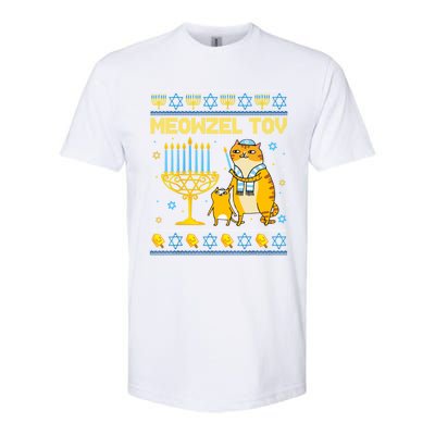 Meowzel Tov Ugly Hanukkah Sweater Cat Chanukah Jew Menorah Softstyle CVC T-Shirt