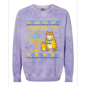 Meowzel Tov Ugly Hanukkah Cat Chanukah Jew Orah Gift Colorblast Crewneck Sweatshirt