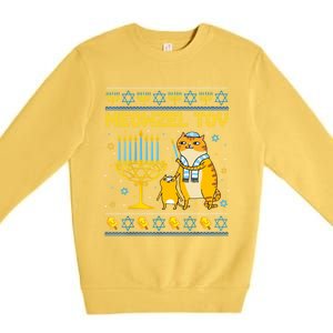 Meowzel Tov Ugly Hanukkah Cat Chanukah Jew Orah Gift Premium Crewneck Sweatshirt