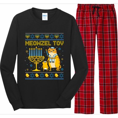 Meowzel Tov Ugly Hanukkah Cat Chanukah Jew Orah Gift Long Sleeve Pajama Set