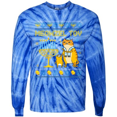 Meowzel Tov Ugly Hanukkah Cat Chanukah Jew Orah Gift Tie-Dye Long Sleeve Shirt