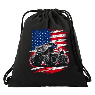Monster Truck Usa Flag American Drawstring Bag