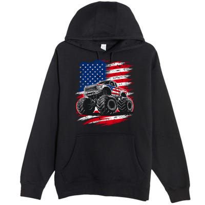 Monster Truck Usa Flag American Premium Pullover Hoodie