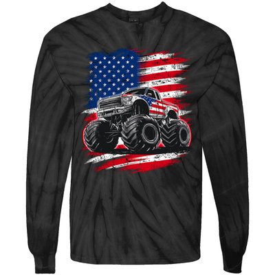 Monster Truck Usa Flag American Tie-Dye Long Sleeve Shirt