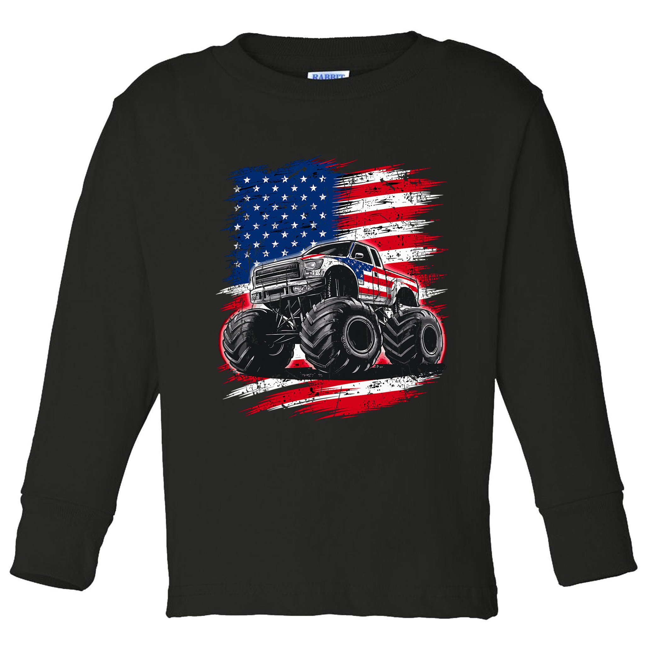 Monster Truck Usa Flag American Toddler Long Sleeve Shirt