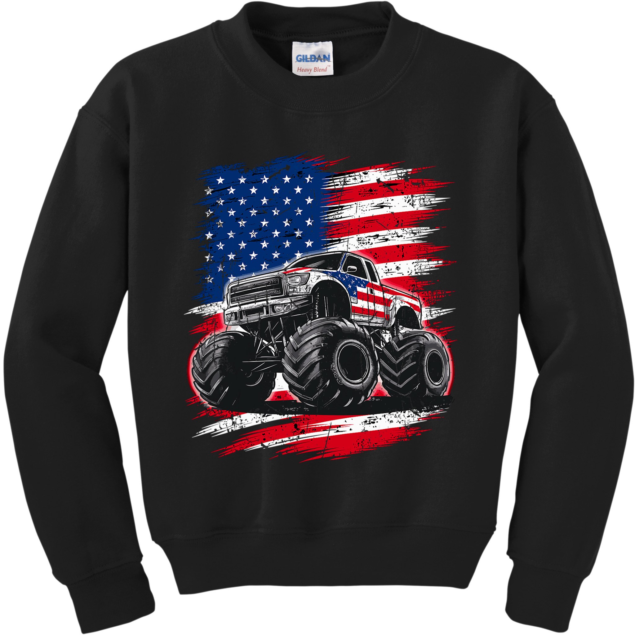 Monster Truck Usa Flag American Kids Sweatshirt