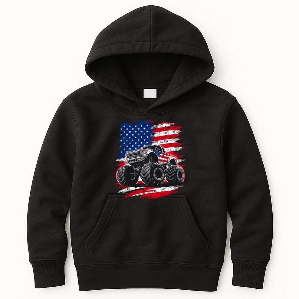 Monster Truck Usa Flag American Kids Hoodie