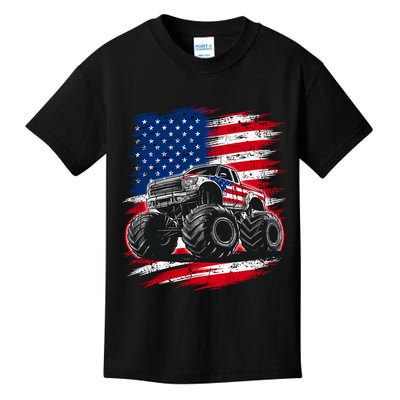 Monster Truck Usa Flag American Kids T-Shirt