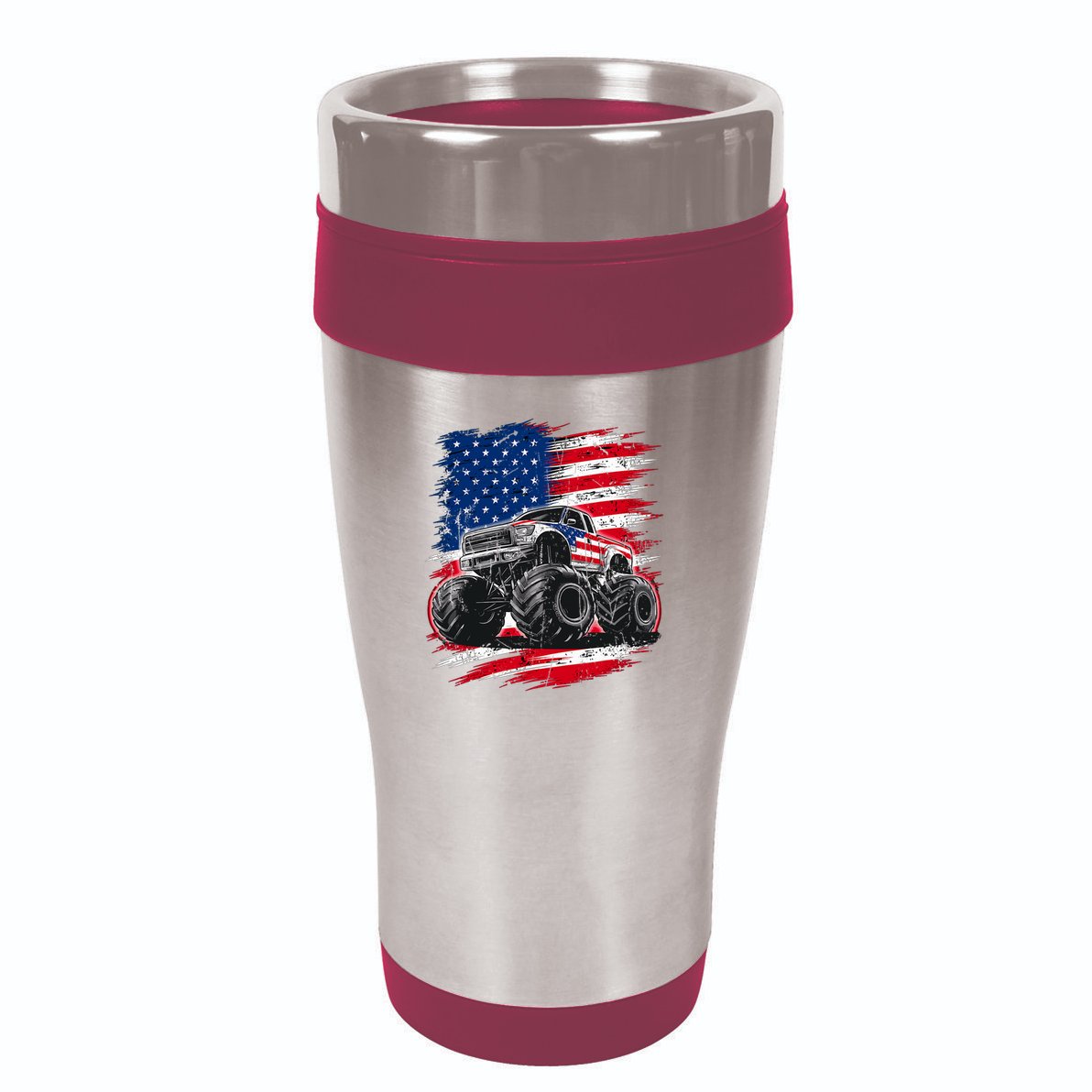 Monster Truck Usa Flag American 16oz Travel Tumbler