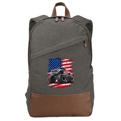 Monster Truck Usa Flag American Cotton Canvas Backpack
