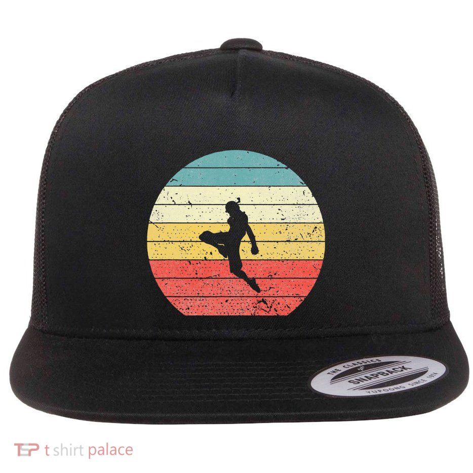 Muay Thai Vintage Retro Sunset Thai Boxing Kick Flatbill Hat